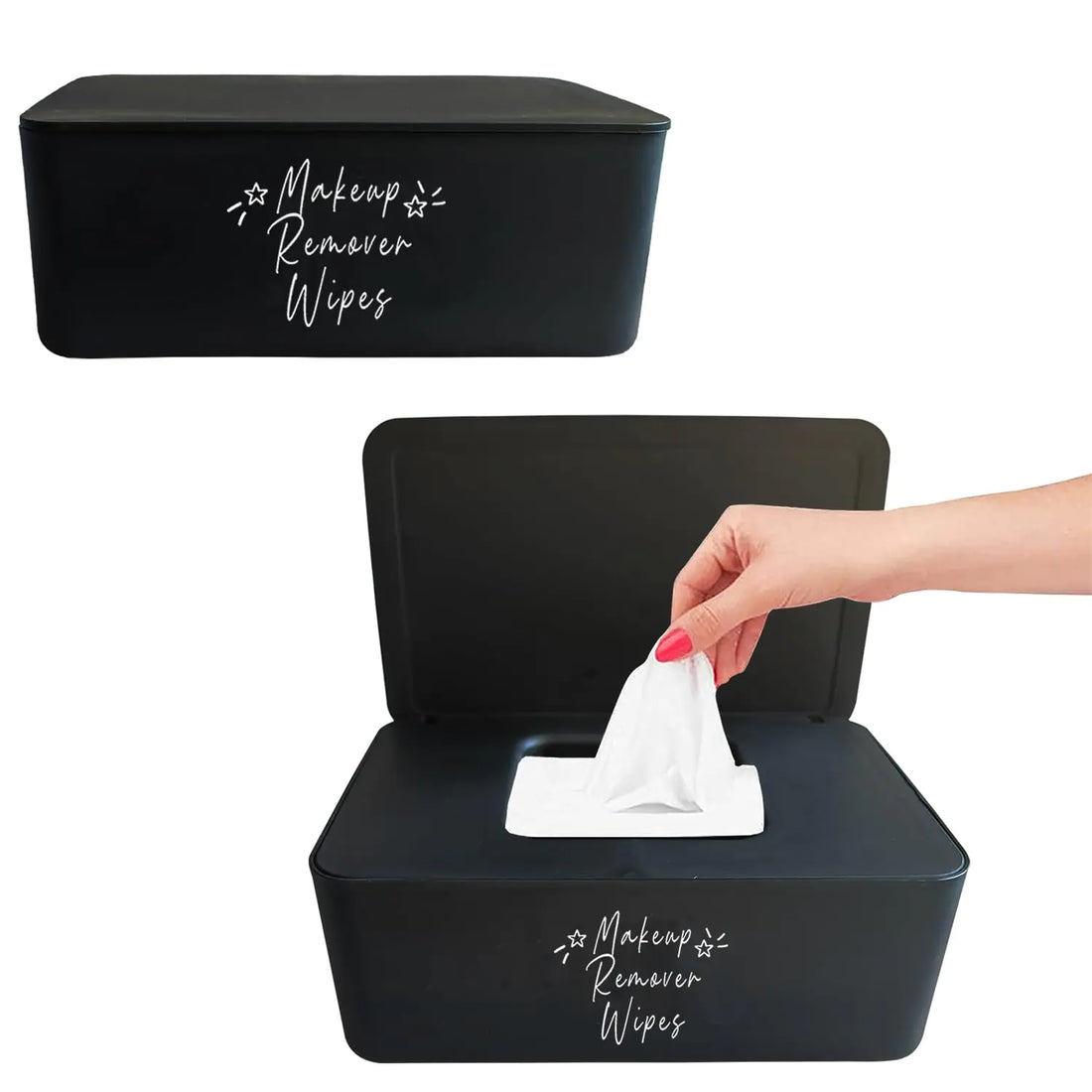 2 Pack Makeup Remover Wipes Dispenser7.28&quot; L * 4.80&quot; W *2.75&quot; H Refillable Makeup Wipes Holder Box Chic Wipes Container for Bathroom Vanity Dressing Table (Black) - Timeless Beauty
