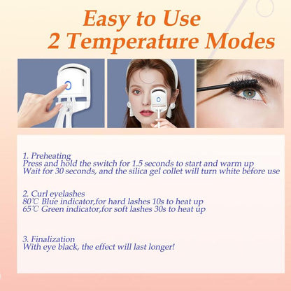 Heated Eyelash Curler – Electric, Rechargeable | 2 Heating Modes for Quick, Natural Curling &amp; Long-Lasting Lift (White) - Timeless Beauty