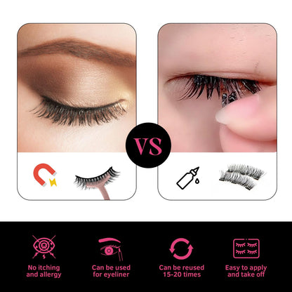 Magnetic Eyelashes with Eyeliner Cat Eyes Magnetic Eyelashes Natural Look False Eyelash No Glue Needed Reusable Fake Eyelashes with Tweezers (3 Pairs Cat Eyes)