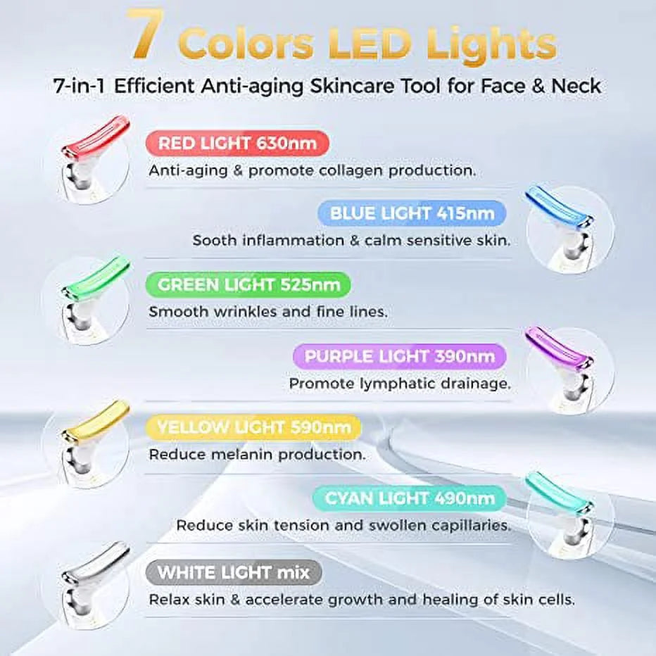 Red Light Therapy for Face, 7 Color LED Face Skin Rejuvenation for Face &amp; Neck Beauty Device, Deplux Neck Tightening Device, Glossy White - Timeless Beauty