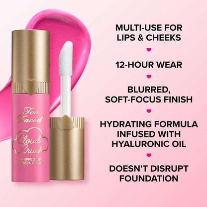 Too Faced Lips, Cheeks &amp; Lashes Makeup Set: Cloud Crush Whipped Blush + Waterproof Mascara