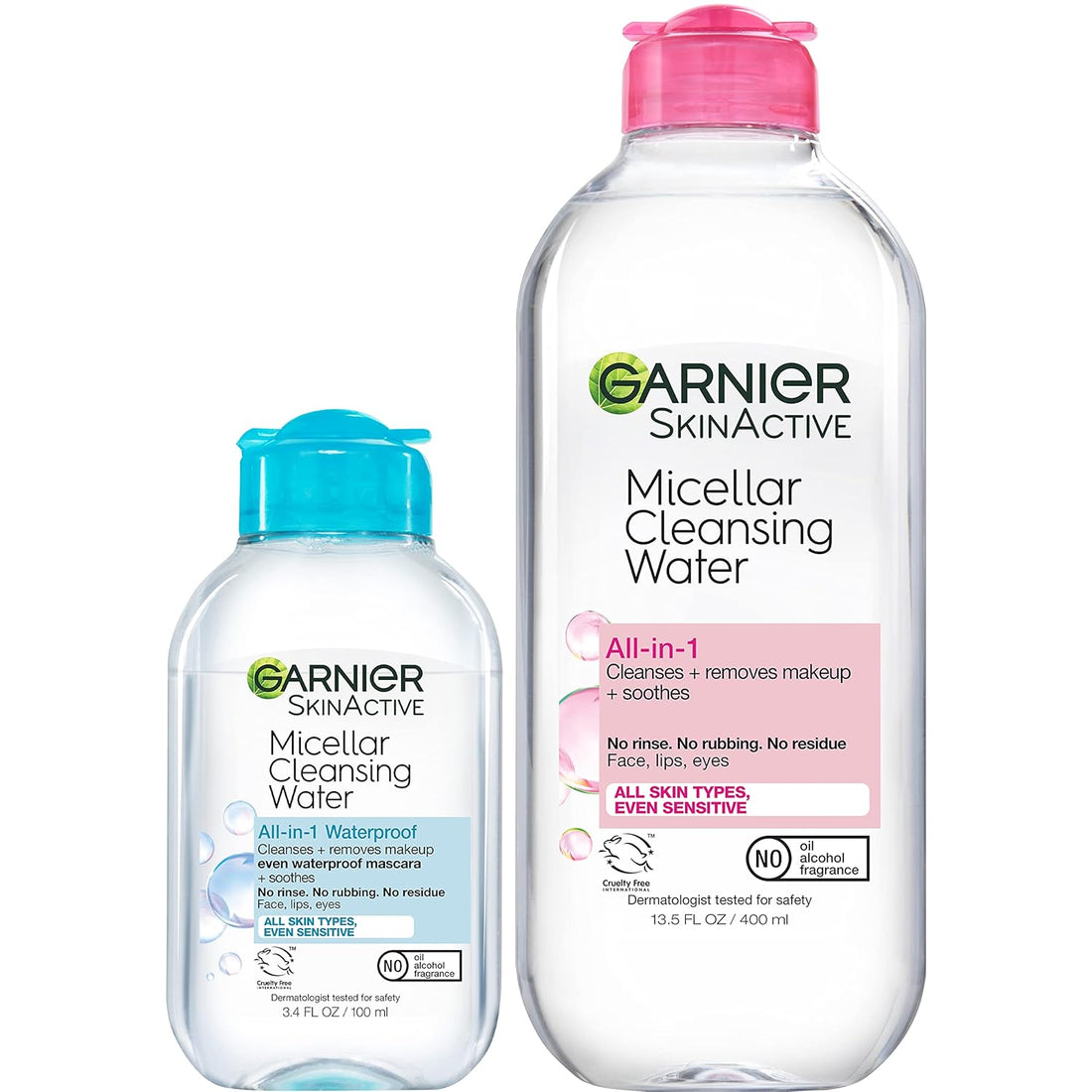 Micellar Cleansing Water, for All Skin Types, 13.5 Fl Oz + Micellar Cleansing Water, for Waterproof Makeup, 3.4 Fl Oz - Timeless Beauty