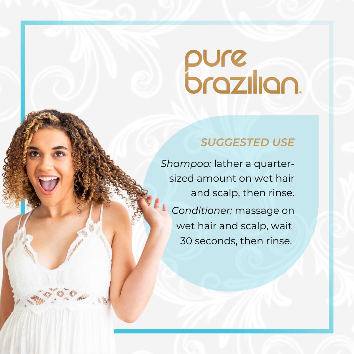 Pure Brazilian Anti-Frizz Daily Shampoo &amp; Conditioner Duo | Salt-Free, Color Safe, Keratin + Argan Oil + Acai | 13.5 Oz - Timeless Beauty