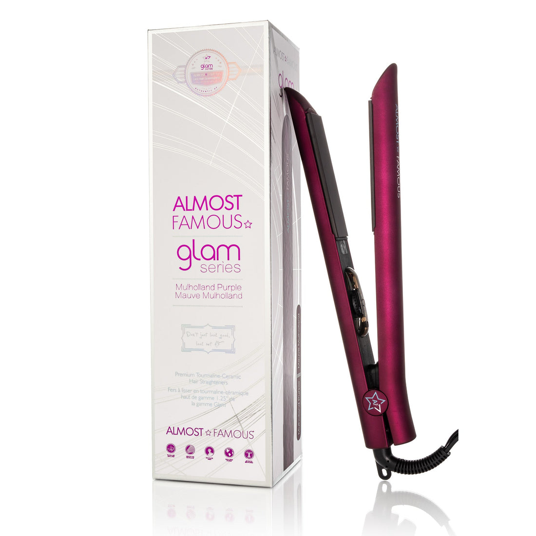 Almost Famous 1.25&quot; Glam Series Flat Iron with Luxe Gem Infused Plates - Timeless Beauty
