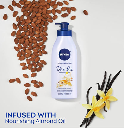 Vanilla and Almond Oil Infused Body Lotion for Women, Fast-Absorbing, Non-Greasy Formula, 48-Hour Moisturization, 16.9 Fl Oz Pump Bottle, Pack of 3