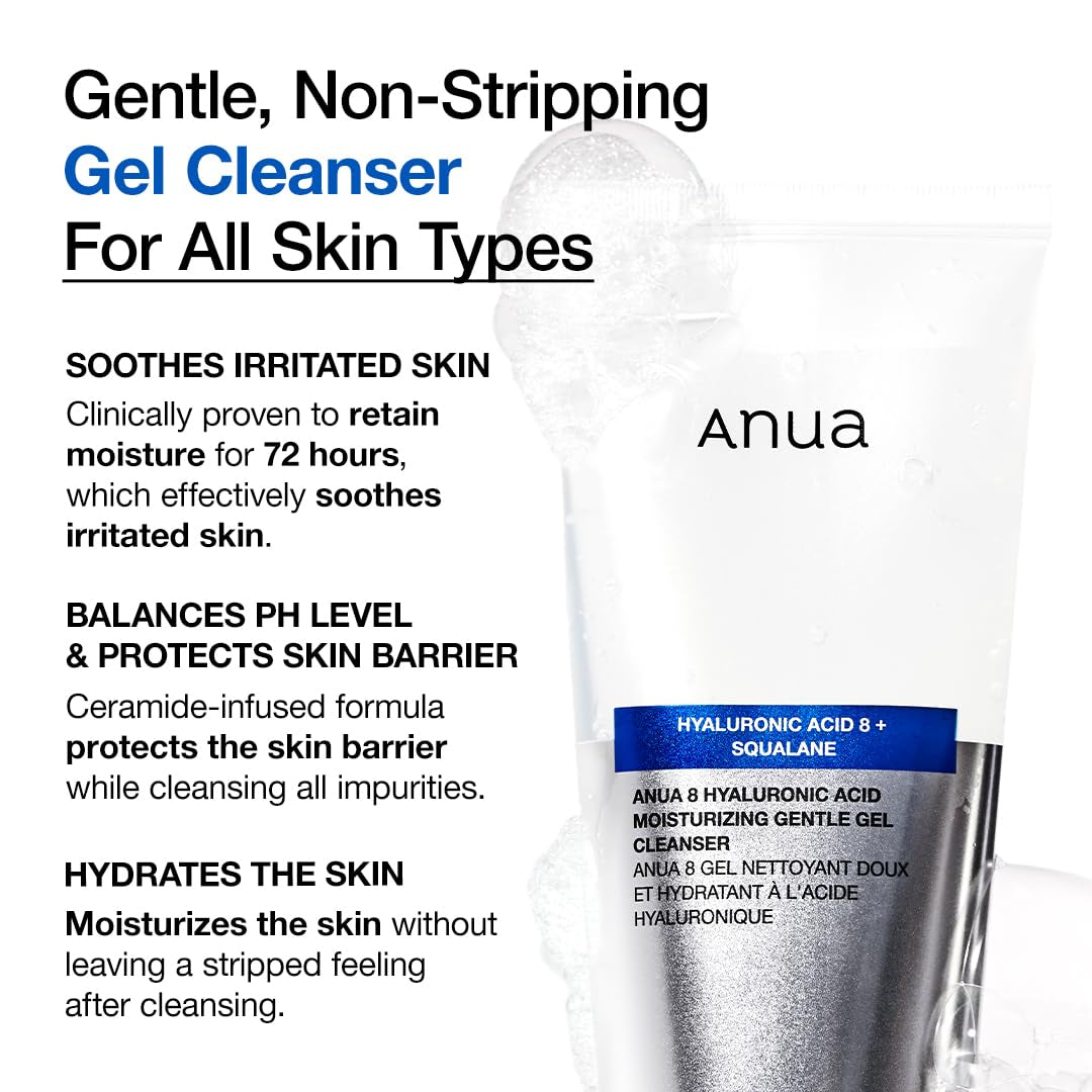 Moisturizing Gentle Gel Cleanser, Hyaluronic Acid, Squalane, Ceramide, Foaming Facial Korean Cleanser, Ph Balance, Daily Hydrating Face Wash, Korean Skincare (150Ml/5.07Fl Oz.) - Timeless Beauty