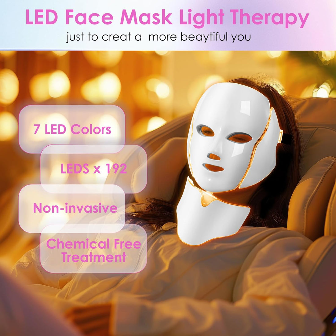 7-Color LED Face Mask – Light Therapy for Acne, Wrinkles &amp; Radiance (White) - Timeless Beauty