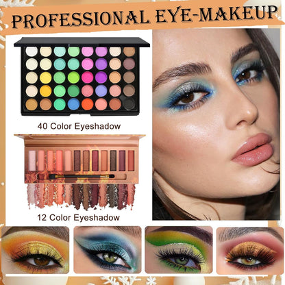 Comprehensive Girls Makeup Kit: 40-Color Eyeshadow Palette, Foundation, Contour Stick, and Additional Essentials