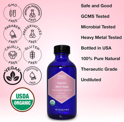 Witch Hazel, Organic – 100% Pure, Witch Hazel, for Face, Acne, Butt, Skin, Scalp, Hair, Body by , 4 OZ - Timeless Beauty
