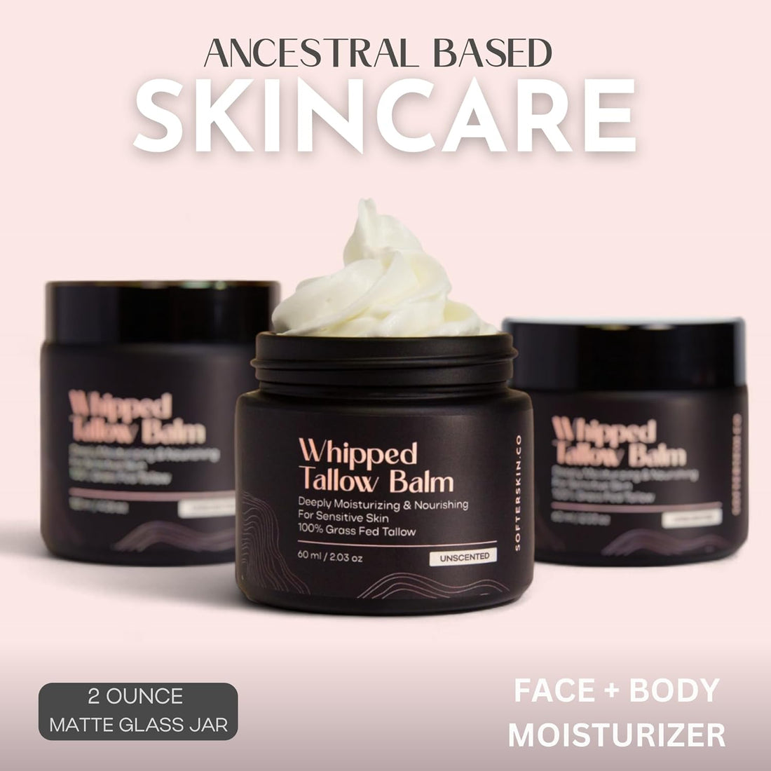 Beef Tallow for Skin (Unscented 2 Oz) - Whipped Tallow Balm for Face and Body - Natural Moisturizer for Sensitive Dry Skin - Handmade Body Butter - 100% Grass-Fed Tallow Cream for Skincare - Belly Butter Lotion - Timeless Beauty