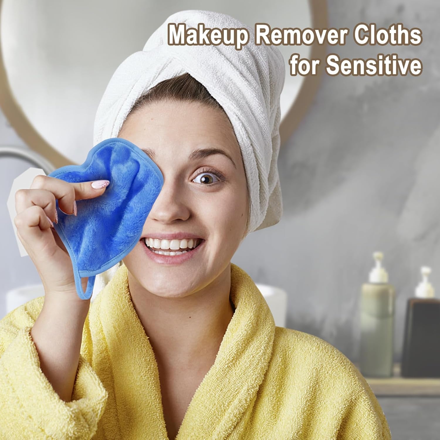 Reusable Makeup Remover Cloths - 12 Pack Microfiber Face Wash Pads with Washable Travel Bag, 6x6 Inches, Gentle Cleansing with Just Water
