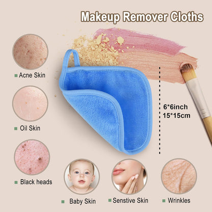 Reusable Makeup Remover Cloths - 12 Pack Microfiber Face Wash Pads with Washable Travel Bag, 6x6 Inches, Gentle Cleansing with Just Water