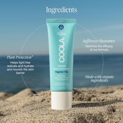 Organic Face Sunscreen SPF 50 Sunblock Lotion, Dermatologist Tested Skin Care for Daily Protection, Vegan and Gluten Free, Fragrance Free, 1.7 Fl Oz. - Timeless Beauty
