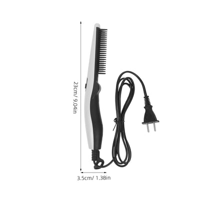 Hair Straightening Comb and Beard Straightener - Electric Portable Hairdressing Comb, White