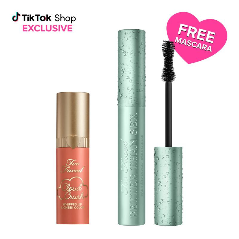 Too Faced Lips, Cheeks &amp; Lashes Makeup Set: Cloud Crush Whipped Blush + Waterproof Mascara