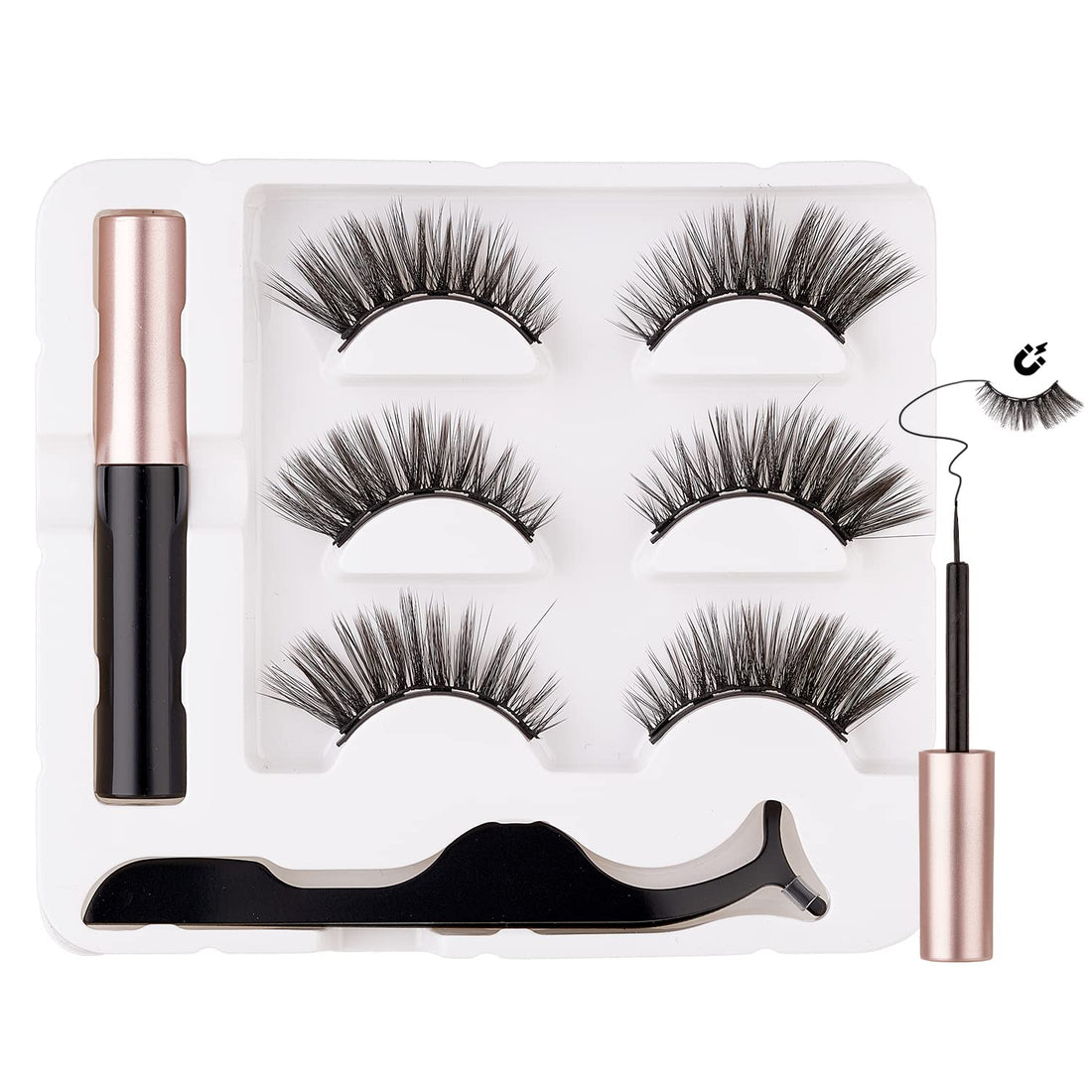 Magnetic Eyelashes with Eyeliner Cat Eyes Magnetic Eyelashes Natural Look False Eyelash No Glue Needed Reusable Fake Eyelashes with Tweezers (3 Pairs Cat Eyes)