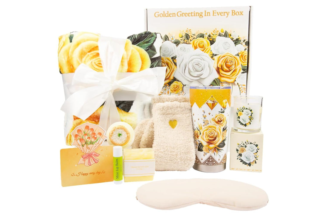 Care Package for Women 9 Pcs- Self Care Kit Birthday Basket for Women, Unique Get Well Soon Gift Baskets for Women, Thank You Box, Spa Gift Set Bundle for Mom, Her, Wife, Girlfriend, Coworker (White) - Timeless Beauty