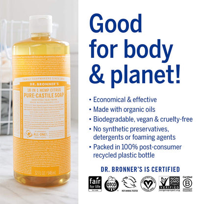 - Pure-Castile Liquid Soap (Citrus, 32 Ounce, 2-Pack) - Made with Organic Oils, 18-In-1 Uses: Face, Body, Hair, Laundry, Pets and Dishes, Concentrated, Vegan, Non-Gmo - Timeless Beauty