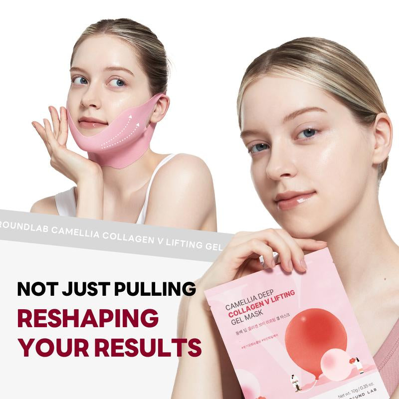 [ROUND LAB] Camellia Deep Collagen V Lifting Gel Mask | Chin Mask &amp; Jawline Shaper | Hydrating, Firming &amp; Brightening with Jeju Camellia Extract - Timeless Beauty