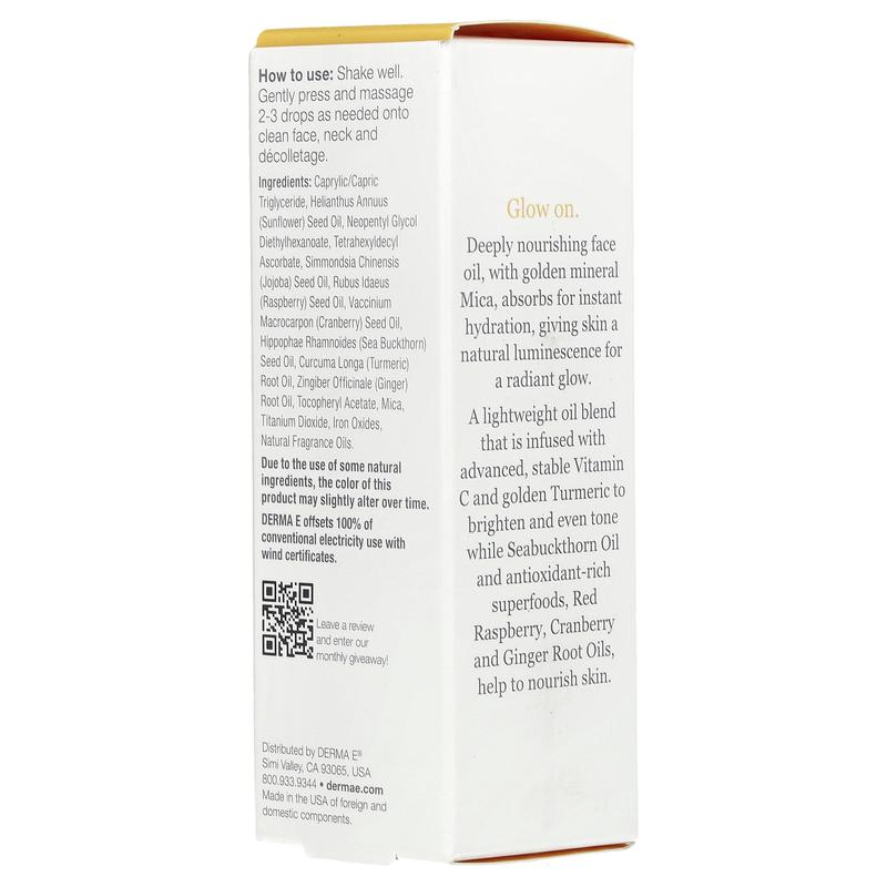 DERMA E Vitamin C Radiance Face Oil, 1 Fl Oz (30 mL) - Timeless Beauty