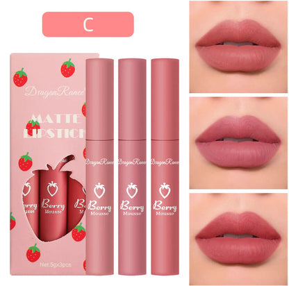 3-Piece Strawberry Matte Velvet Lip Set - Timeless Beauty