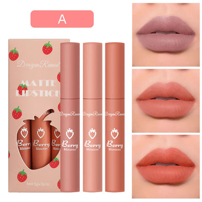 3-Piece Strawberry Matte Velvet Lip Set - Timeless Beauty